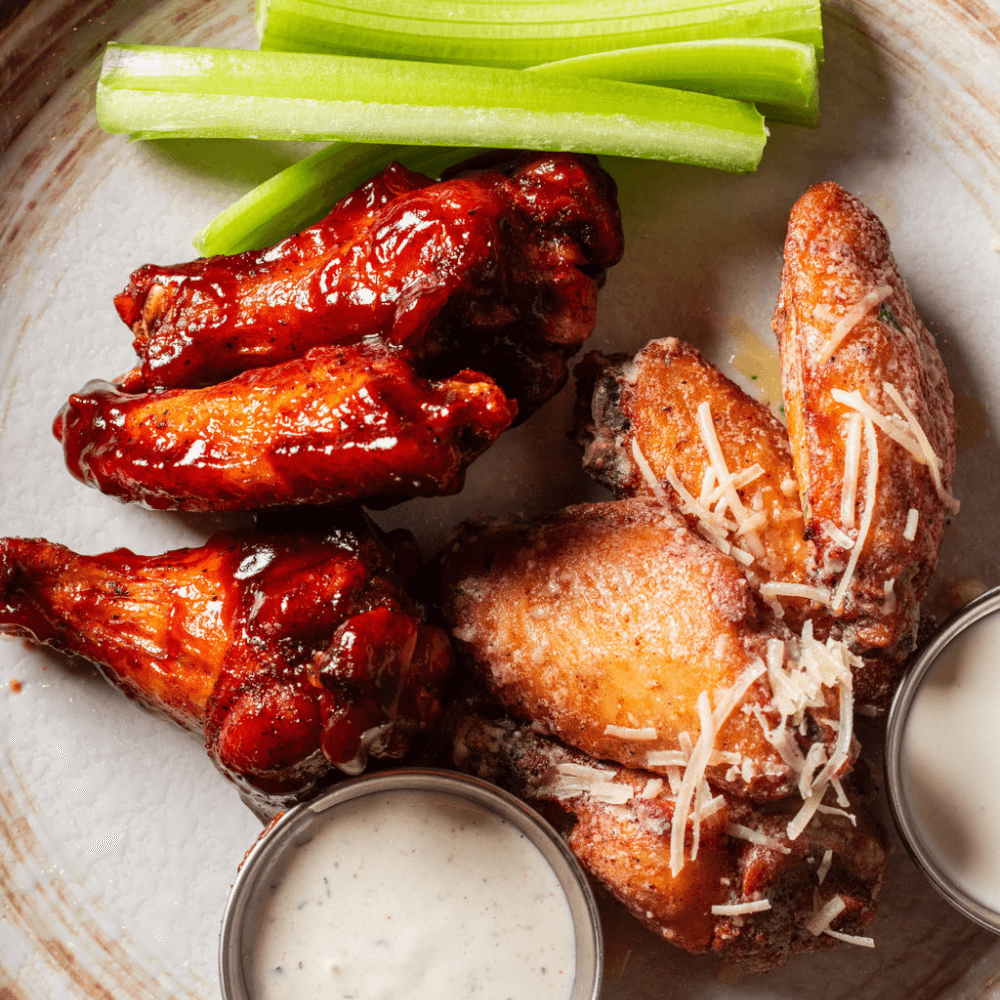 teryaki and garlic parmesan wings